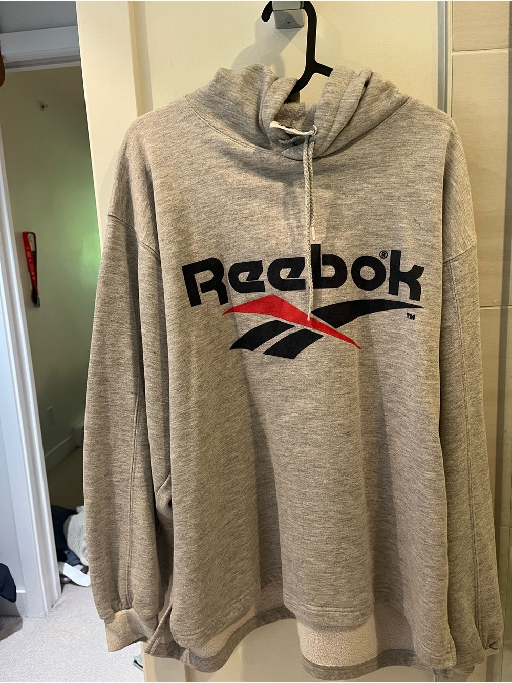 Reebok Grey Hoodie with Black and Red Logo